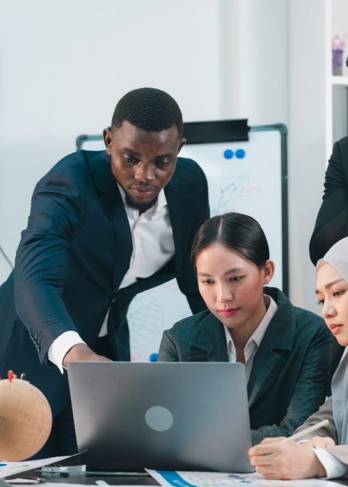 Professionals Collaborates Group, Business Team Engages in Strategic Brainstorming Discussion Professionals Collaborates Group in Office, Business Team Engages in Strategic Brainstorming and Discussion, Effective Teamwork Communication to Enhance Corporate Planning to Success